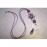 Purple Flower With Magenta and White Murano Beaded Lanyard / ID Badge Holder